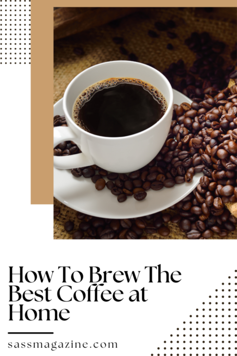Brewing coffee at home pin graphic