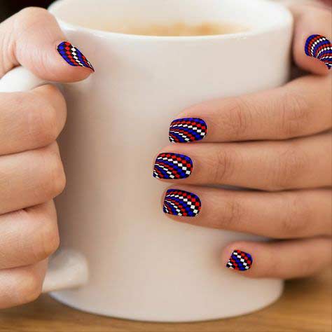 red blue and black graphic nails