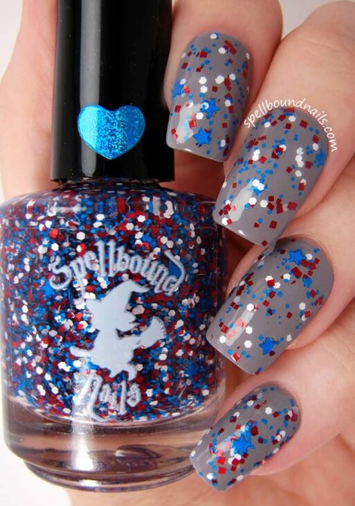 blue and red sprinkle nails