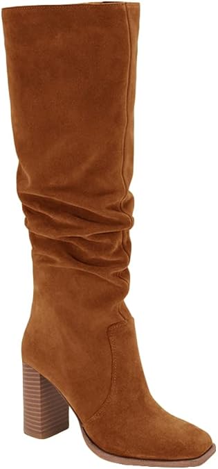 Women's knee high Chunky High Heel Square Toe Side Zipper Wide Calf Boot