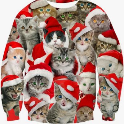 Ugly Christmas sweater with all the cats