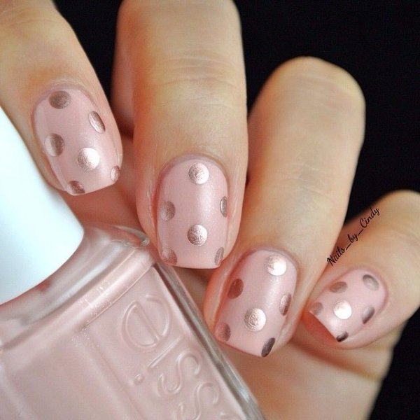 pink polka dot nails
