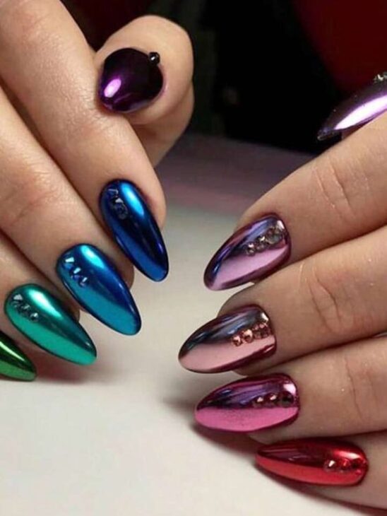 metallic rainbow nails
