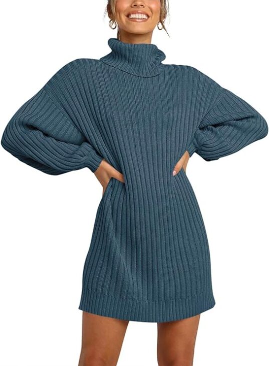 Winter color palette blue sweater dress