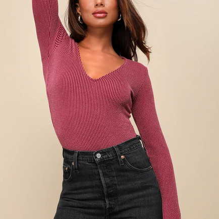 Plum Textured Ribbed Knit Long sleeve - Winter color palette