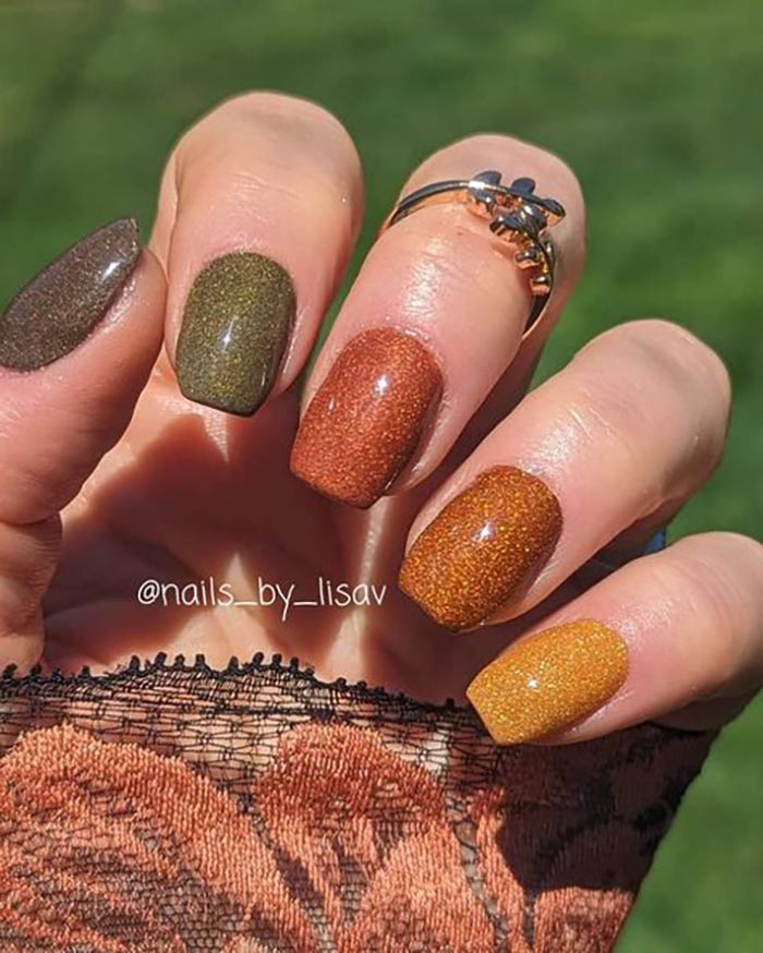 earth tone and shimmery nails