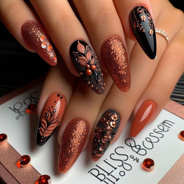 black and orange nails