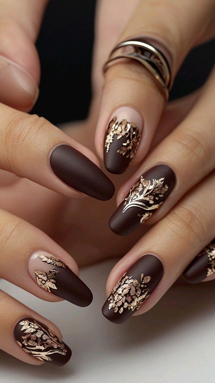 dark chocolate fall nails