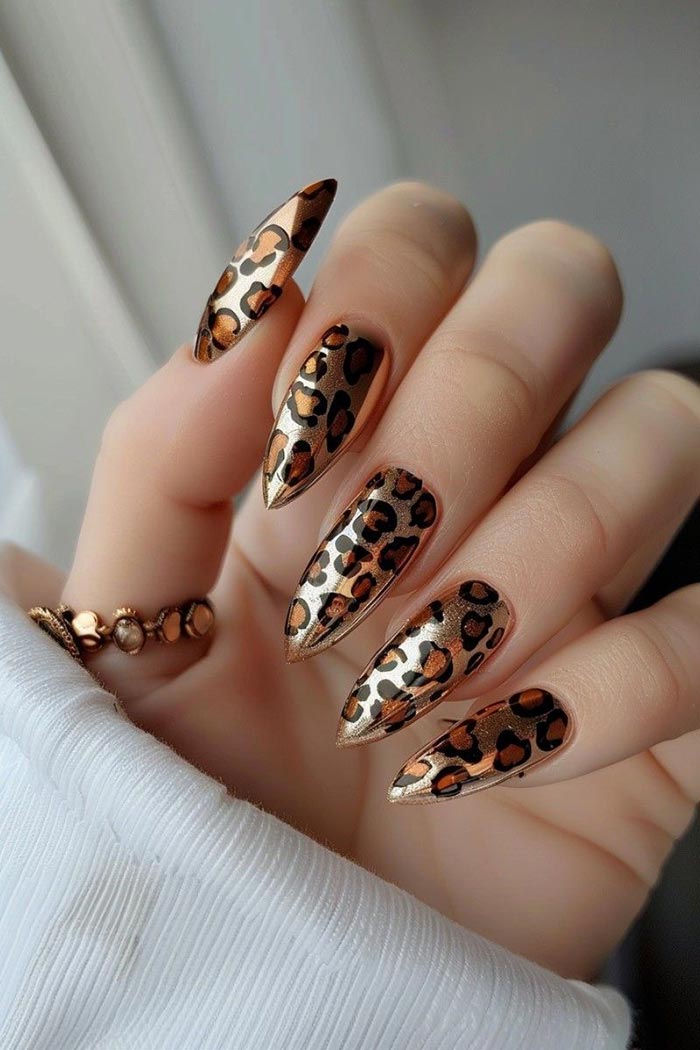 leopard print metallic nail