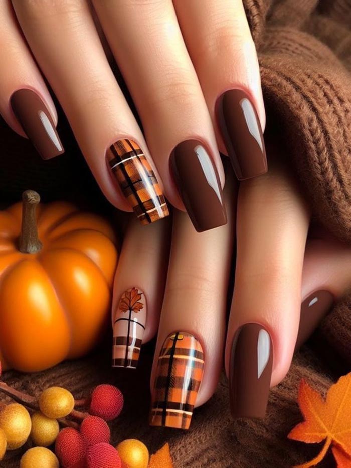 orange and plaid nails