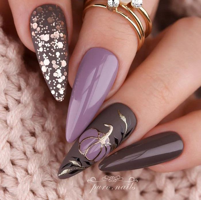 lilac and brown nails