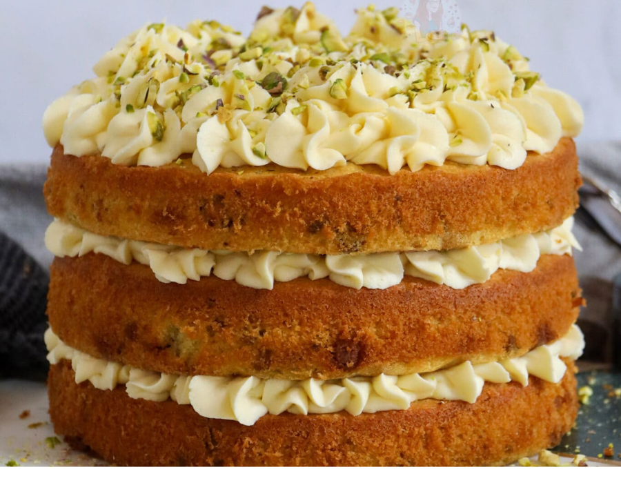 Whice chocolate pistachio lemon cake