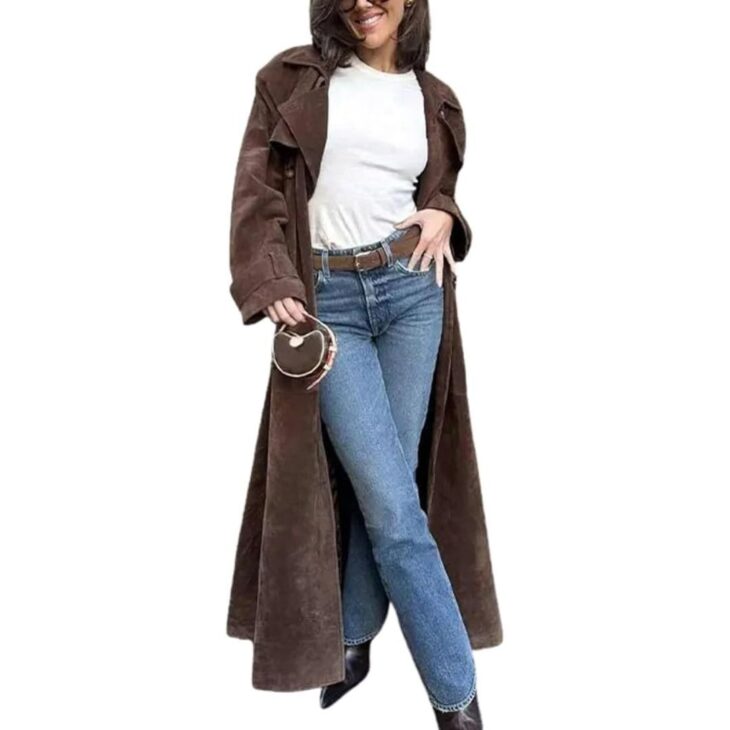 Amazon (US) utcoco Womens Faux Suede Long Trench Coat
