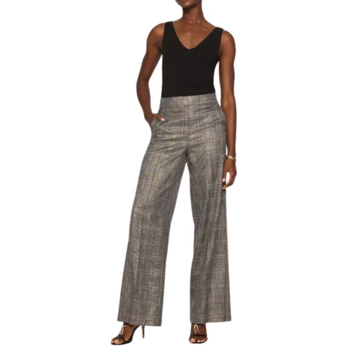 Metallic Plaid Wide Leg Pant