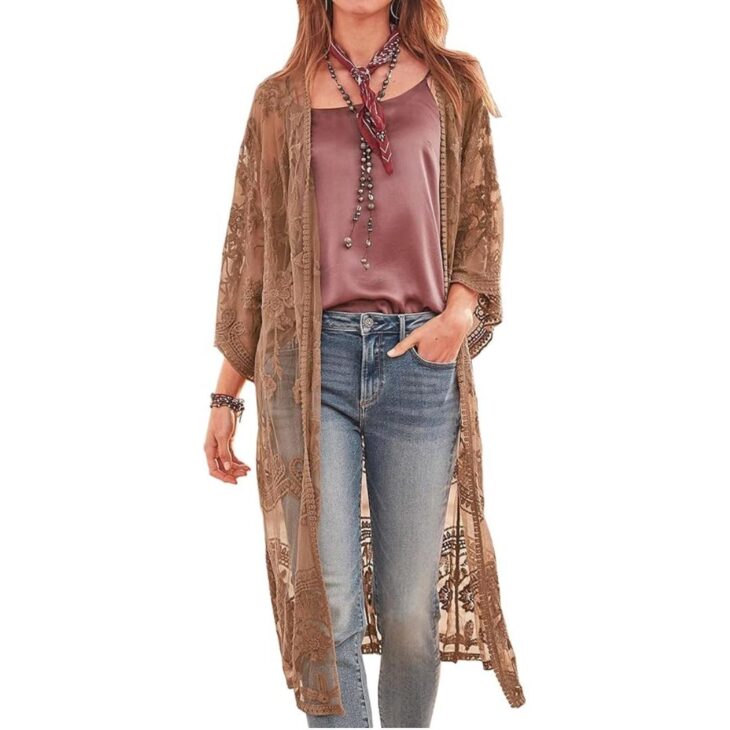 Amazon (US) FaroDor Women Lace Flowy Open Kimono Cardigan
