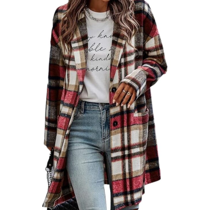 PRETTYGARDEN Women Plaid Shacket Jacket Trendy Fall Casual