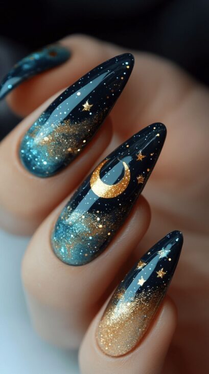 dark green moon nails