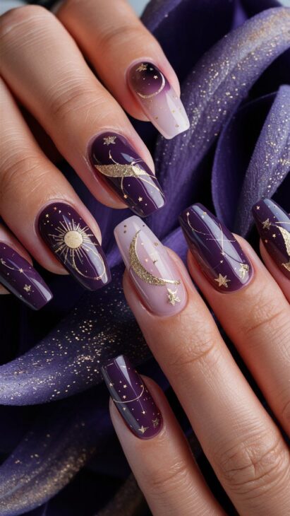 purple astrology nails