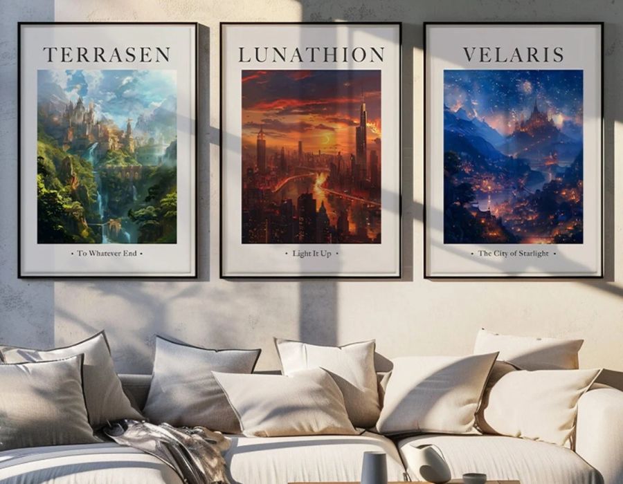 Acotar Velaris City Of Starlight, Terrasen Throne Of Glass, Lunathion Crescent City prints